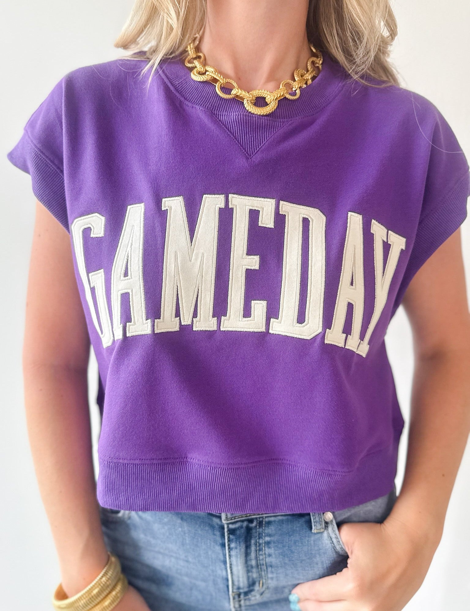 Gameday Boxy Crop Terry Top - Purple