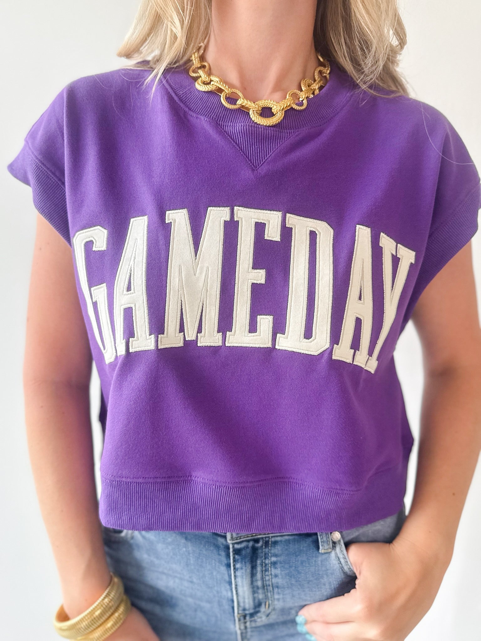 Gameday Boxy Crop Terry Top - Purple