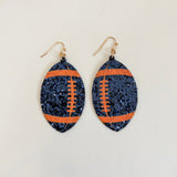 Gameday Glitter Football Earrings - Orange/Navy