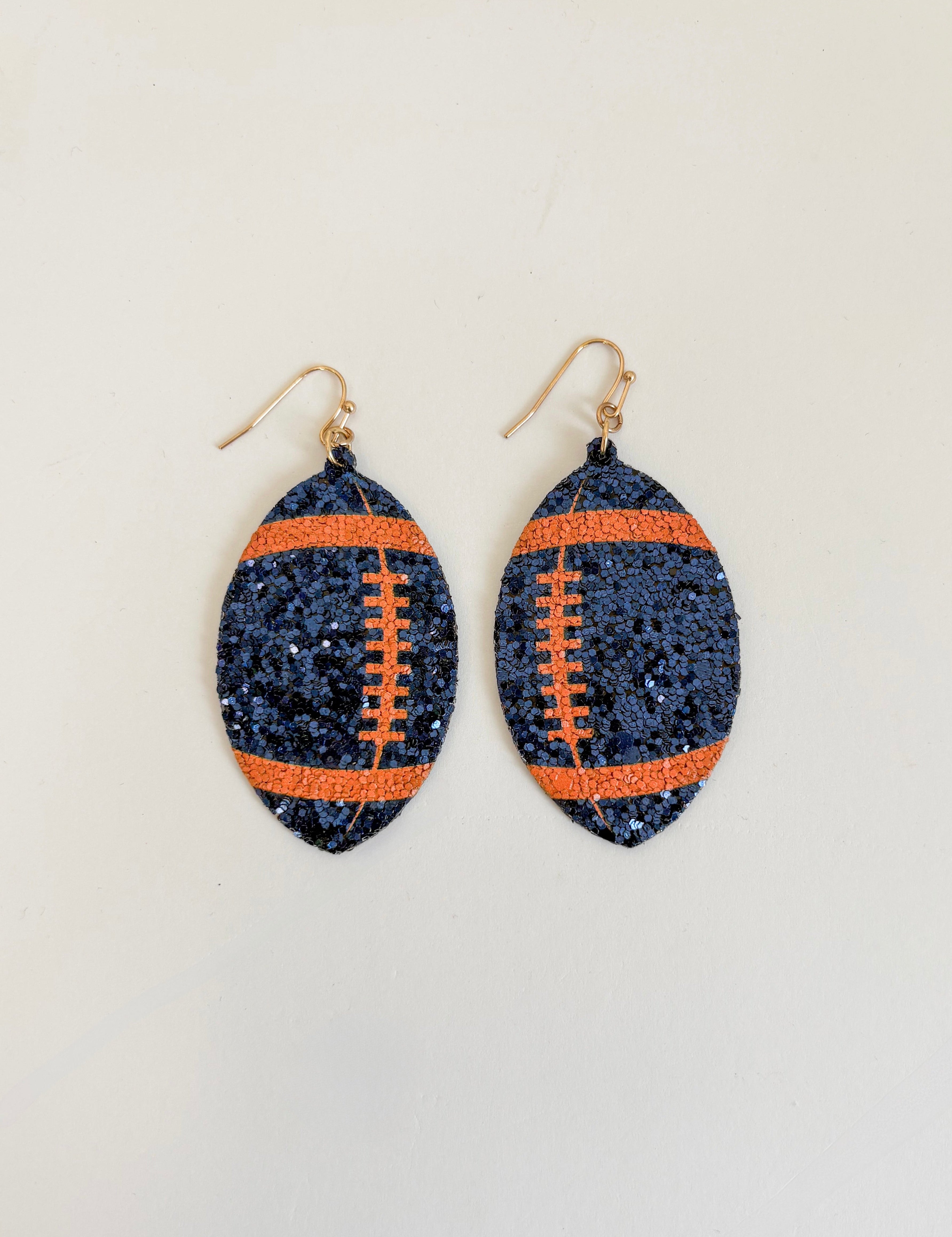 Gameday Glitter Football Earrings - Orange/Navy