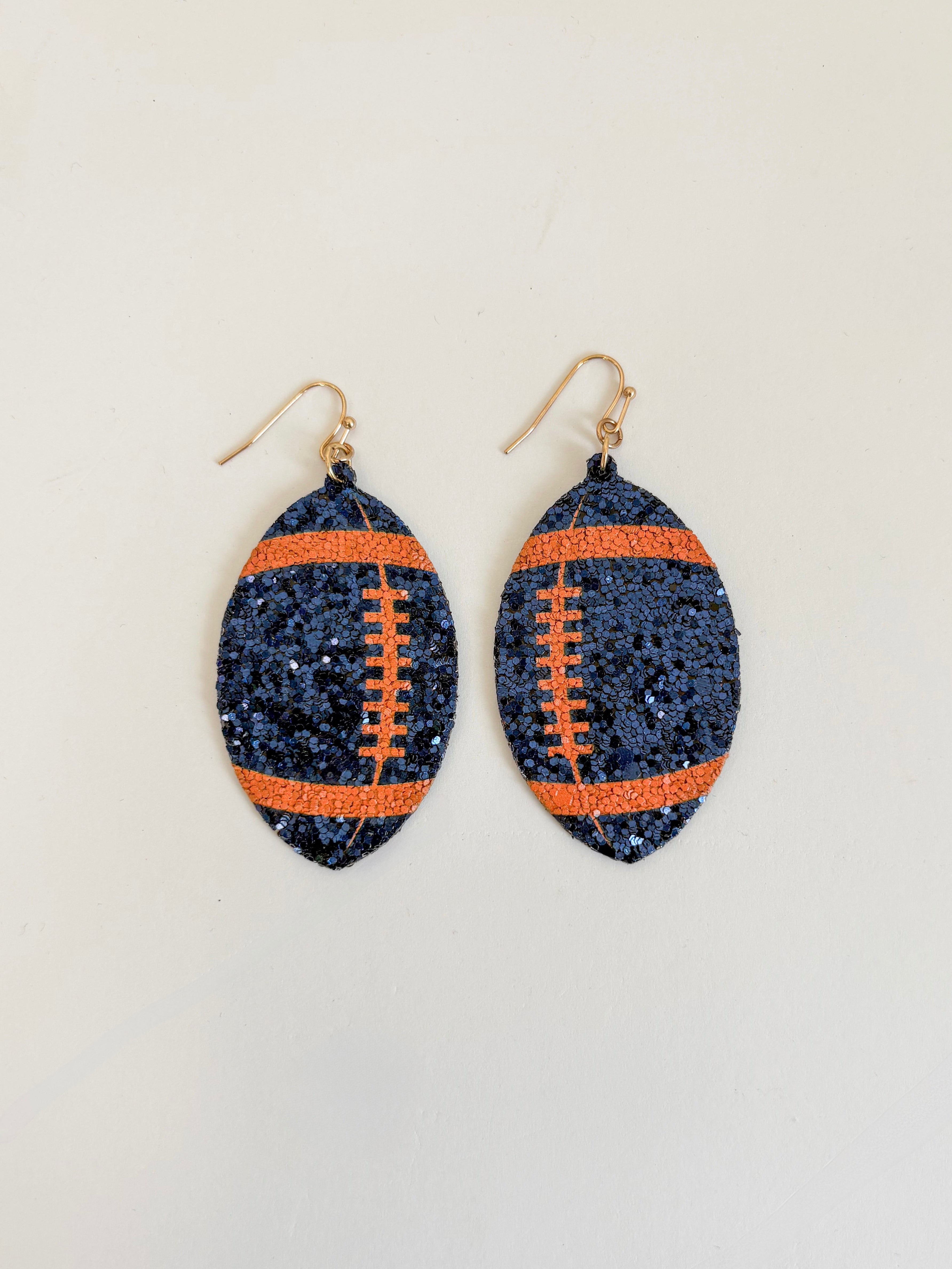 Gameday Glitter Football Earrings - Orange/Navy