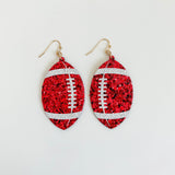 Gameday Glitter Football Earrings - White/Red