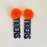 Gameday PomPom Earrings - Orange/Navy