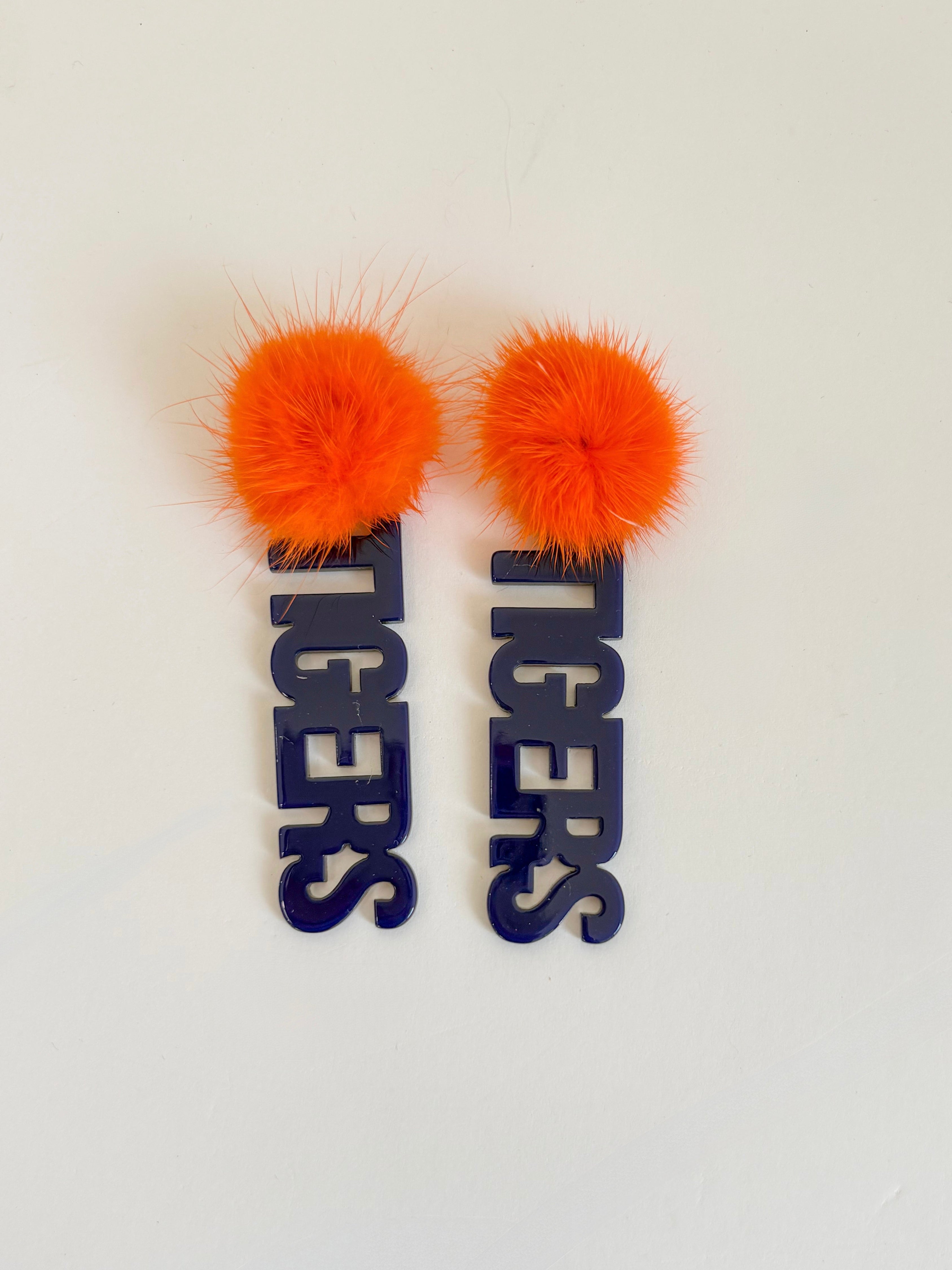 Gameday PomPom Earrings - Orange/Navy