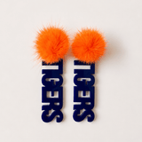 Gameday PomPom Earrings - Orange/Navy
