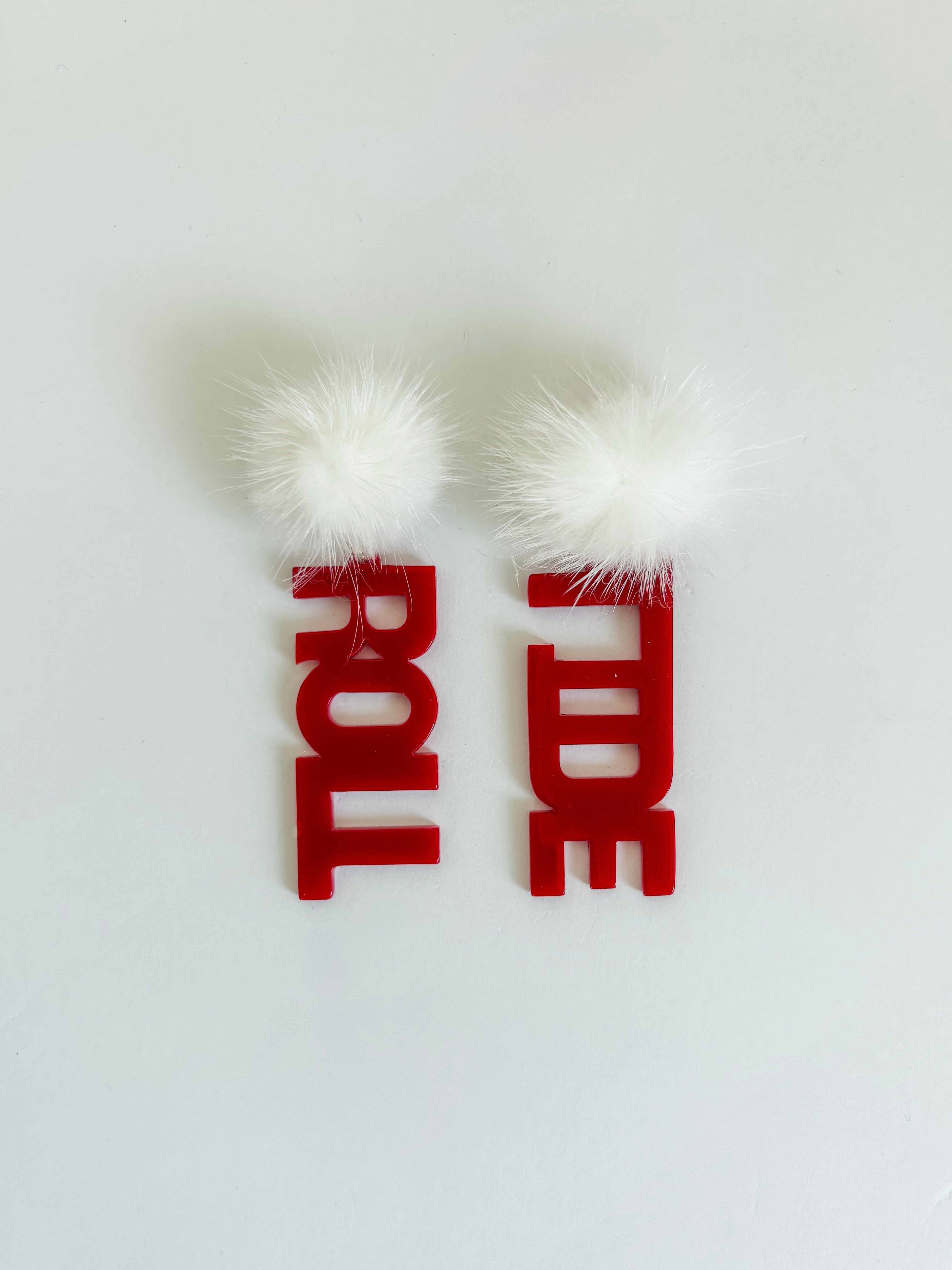 Gameday PomPom Earrings - Red/White