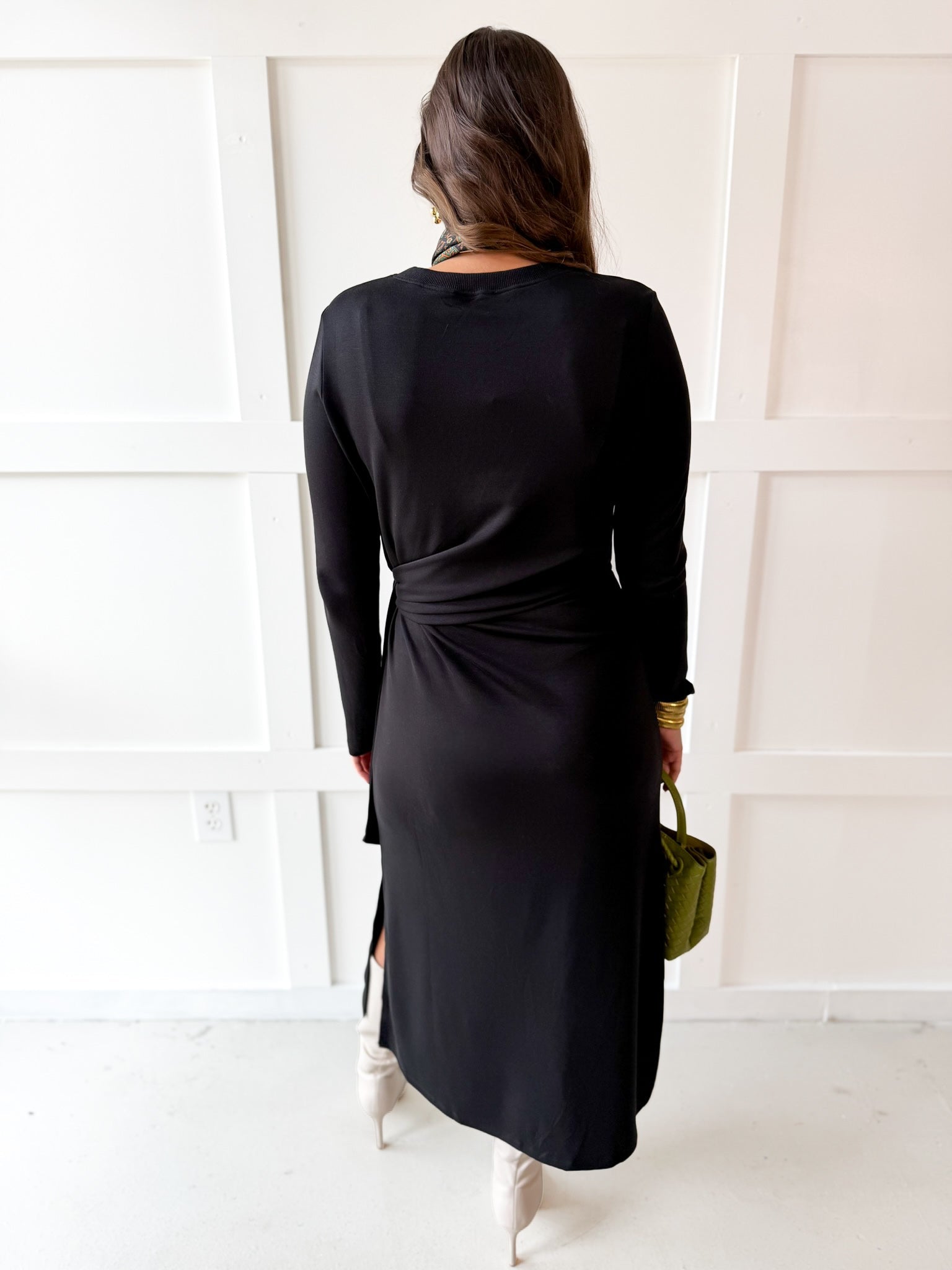 Gathered Detailed Midi Dress - Black