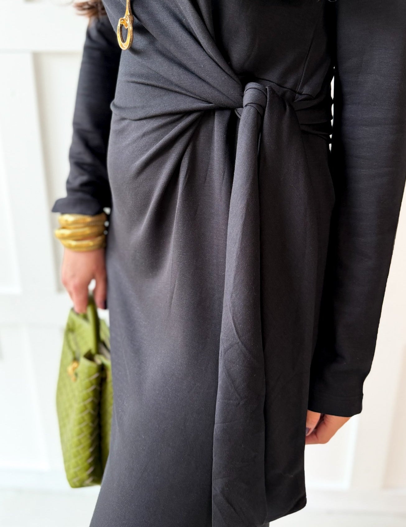 Gathered Detailed Midi Dress - Black