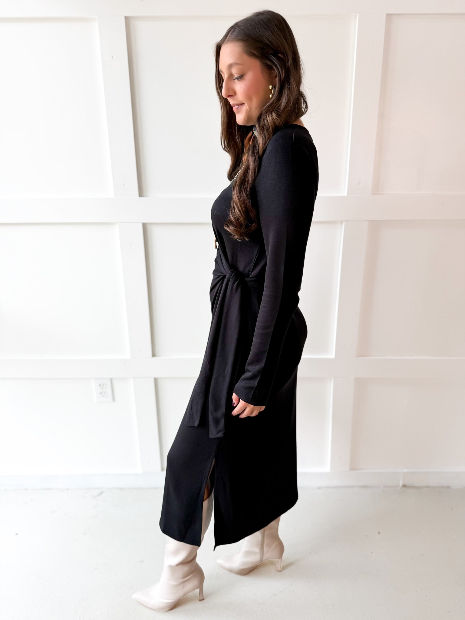 Gathered Detailed Midi Dress - Black