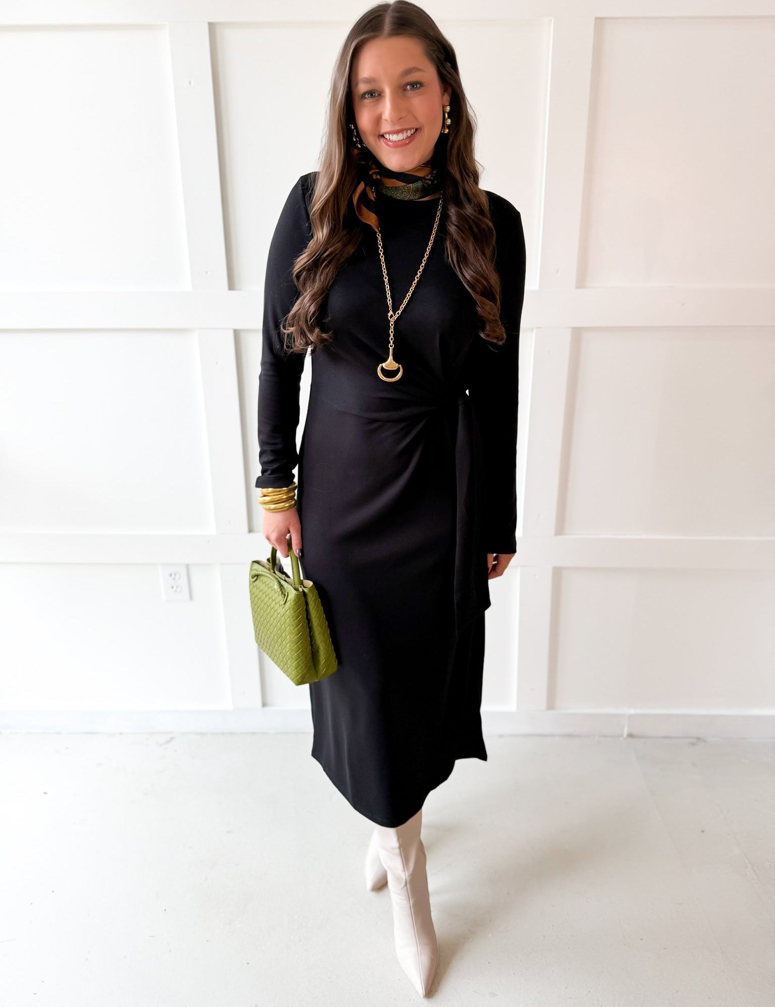 Gathered Detailed Midi Dress - Black