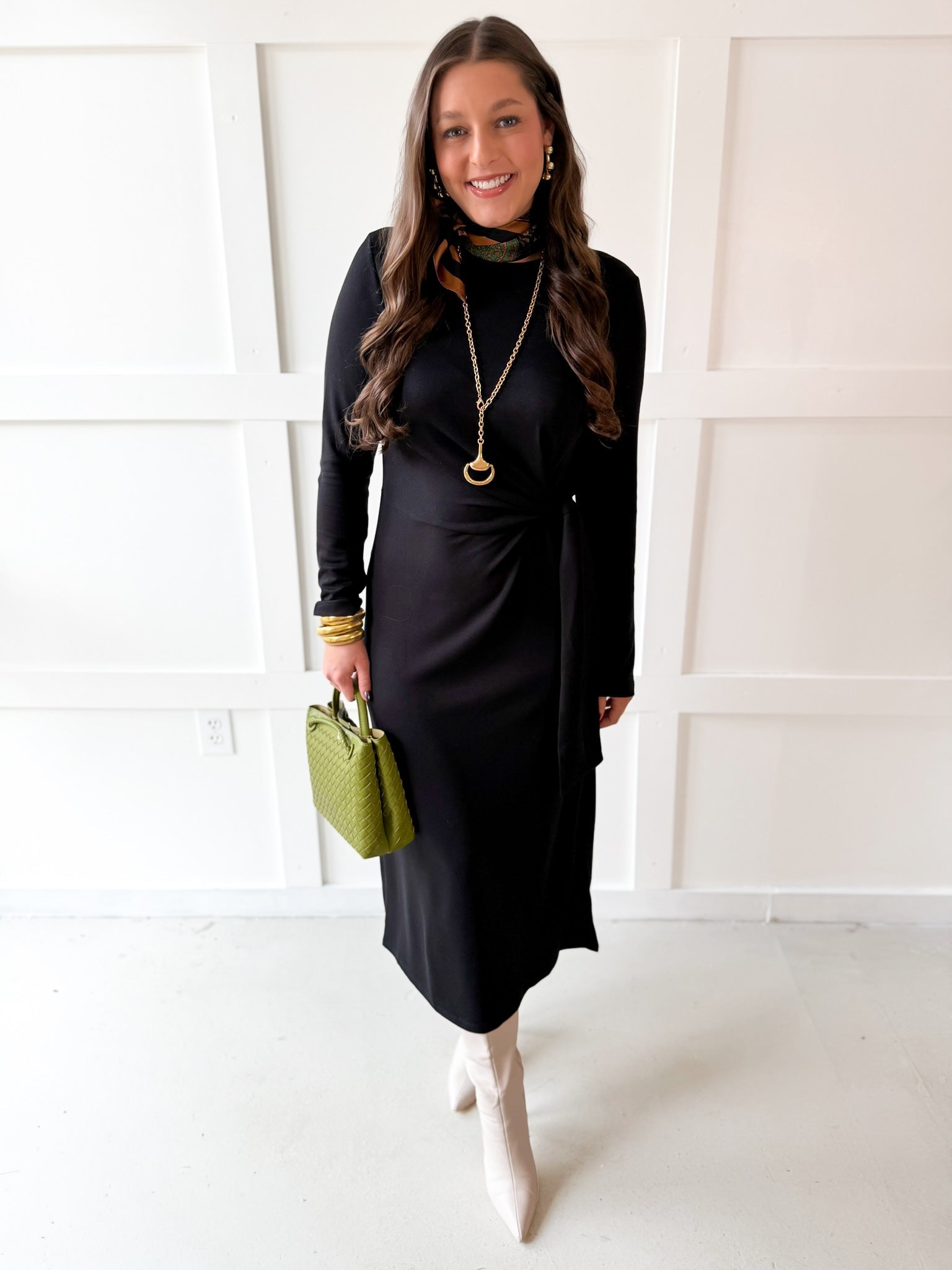 Gathered Detailed Midi Dress - Black