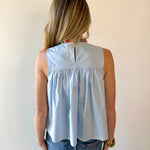 Gathered Poplin Top - Light Blue