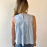 Gathered Poplin Top - Light Blue