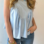 Gathered Poplin Top - Light Blue