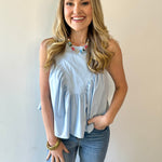 Gathered Poplin Top - Light Blue