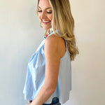 Gathered Poplin Top - Light Blue