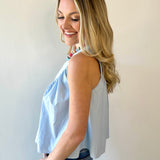 Gathered Poplin Top - Light Blue