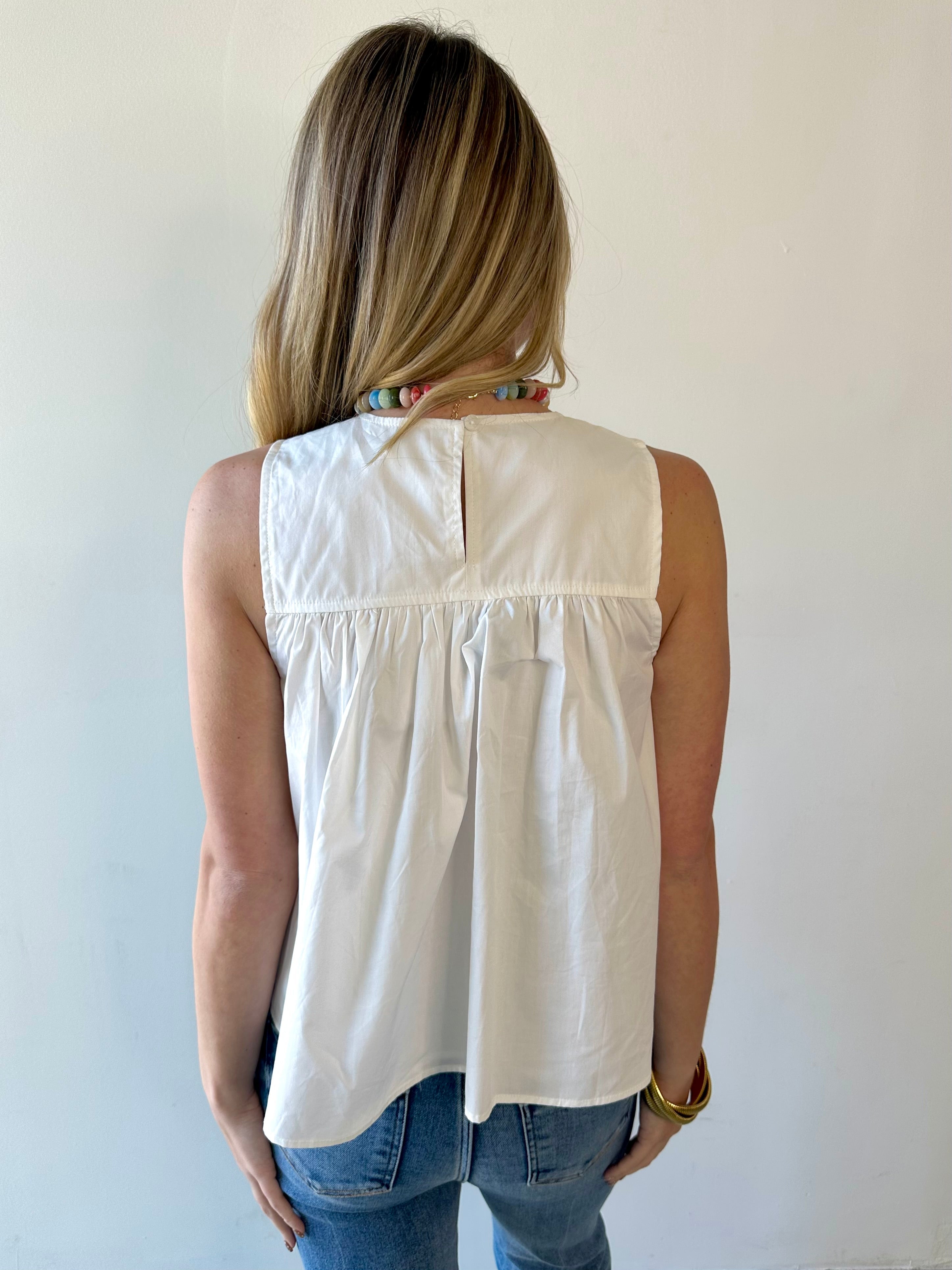 Gathered Poplin Top - White