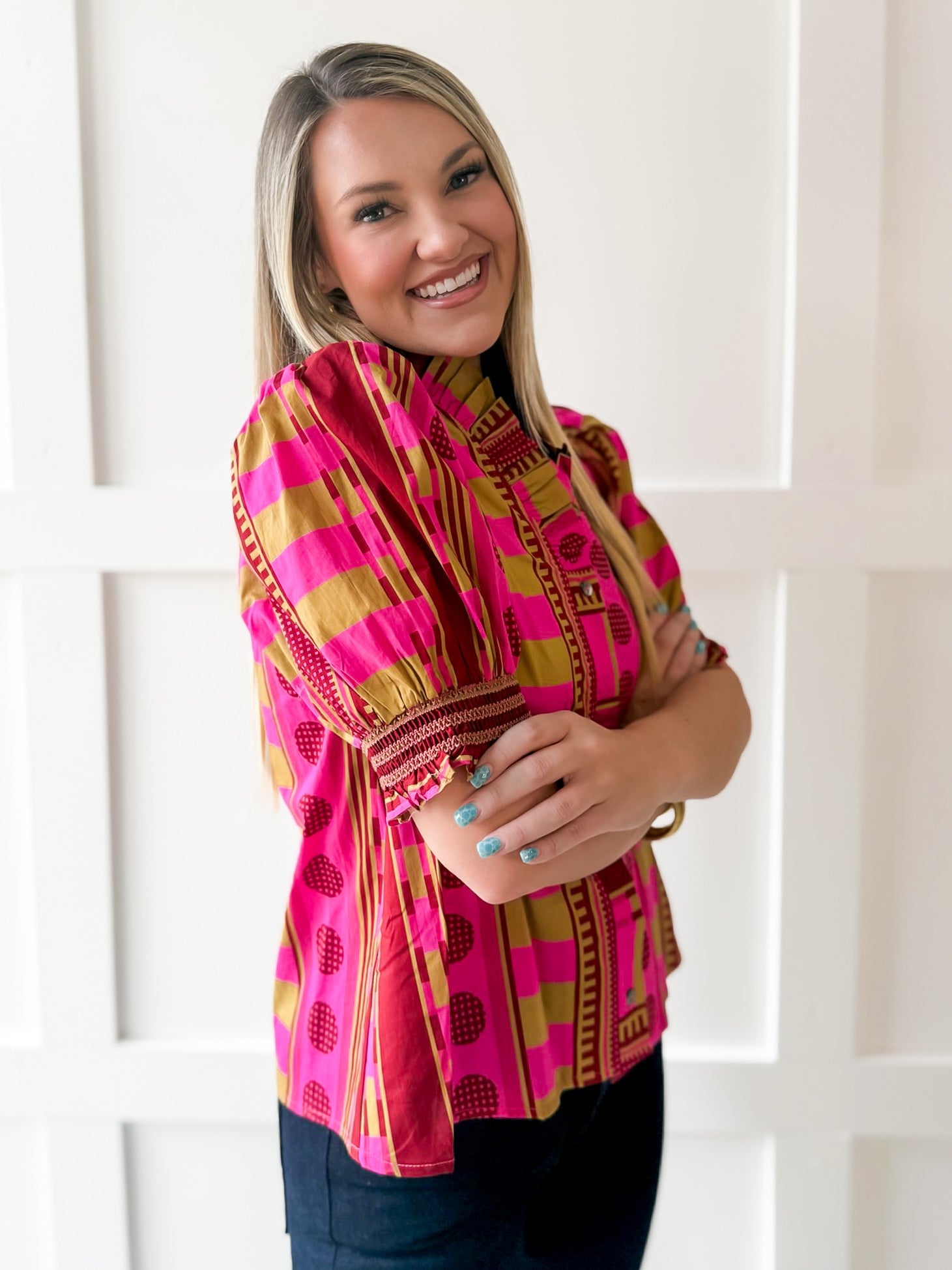 Geo Abstact Print Top - Plum