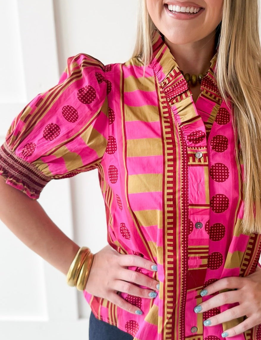 Geo Abstact Print Top - Plum