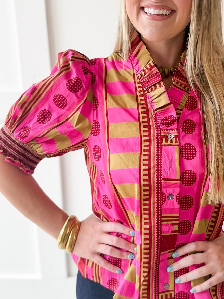 Geo Abstact Print Top - Plum