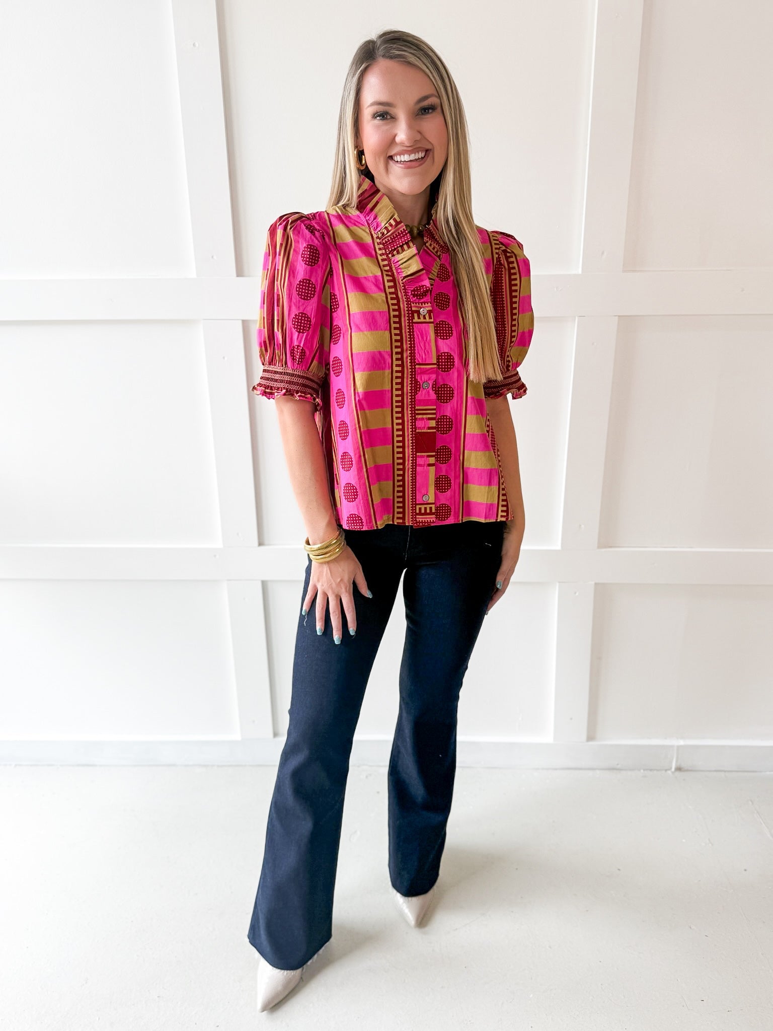 Geo Abstact Print Top - Plum