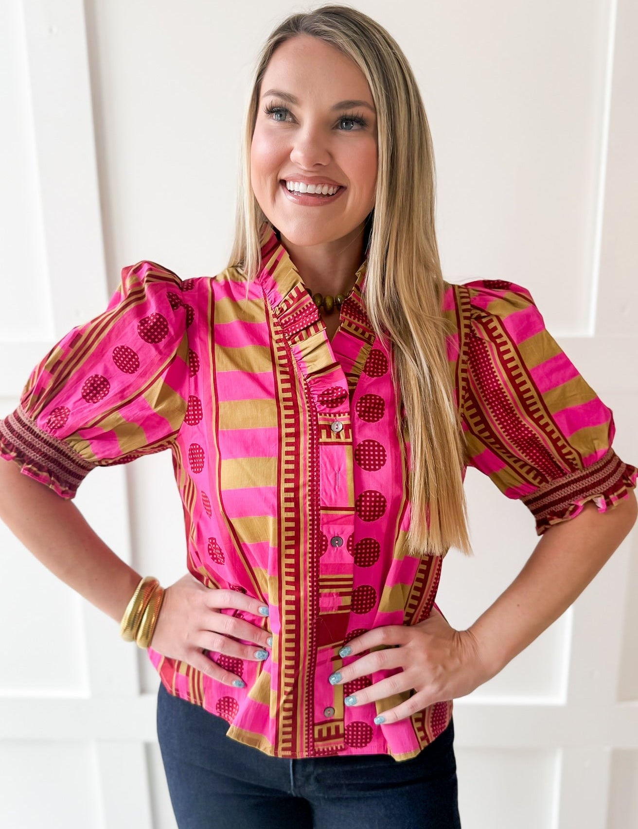 Geo Abstact Print Top - Plum
