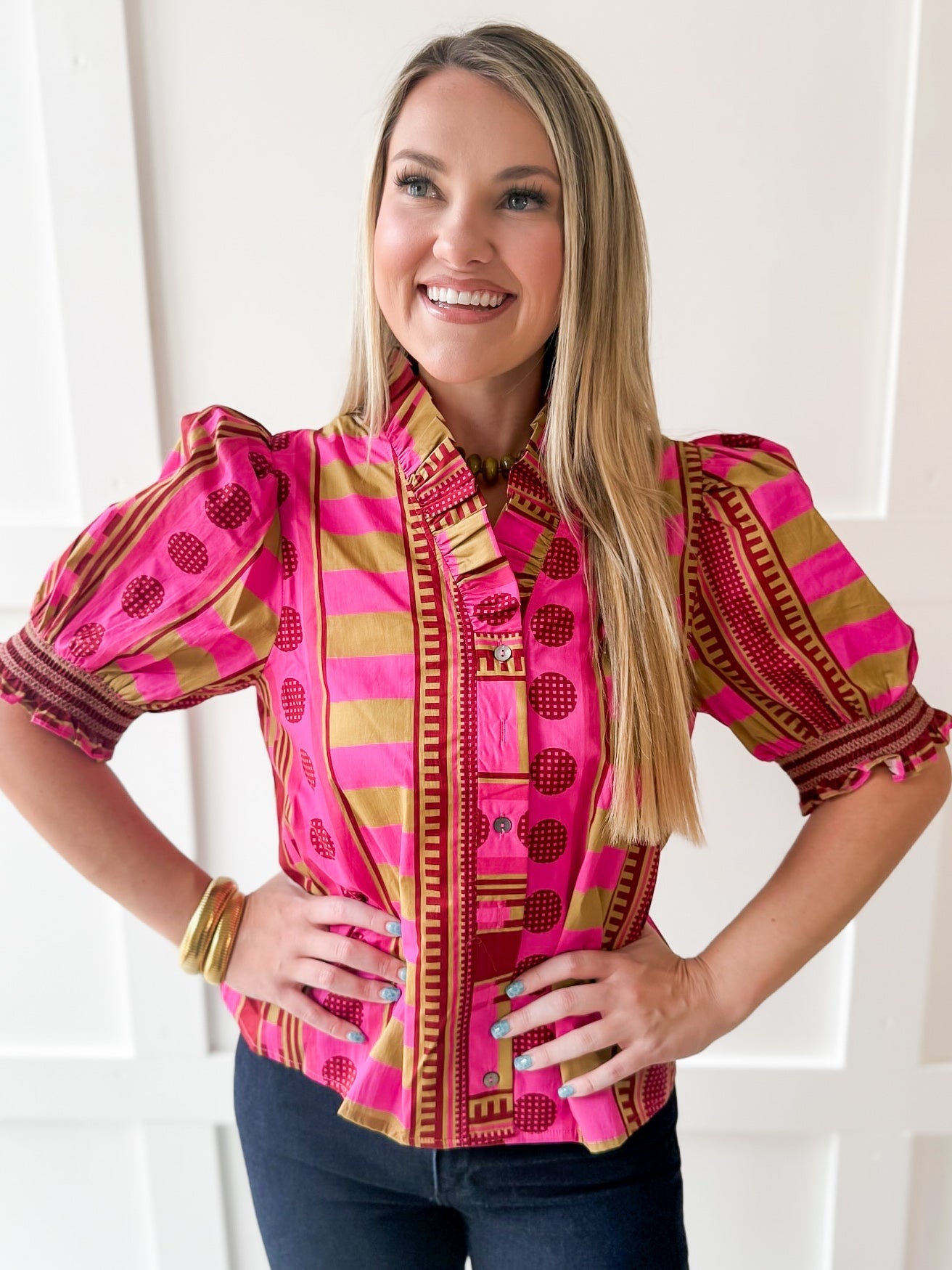 Geo Abstact Print Top - Plum