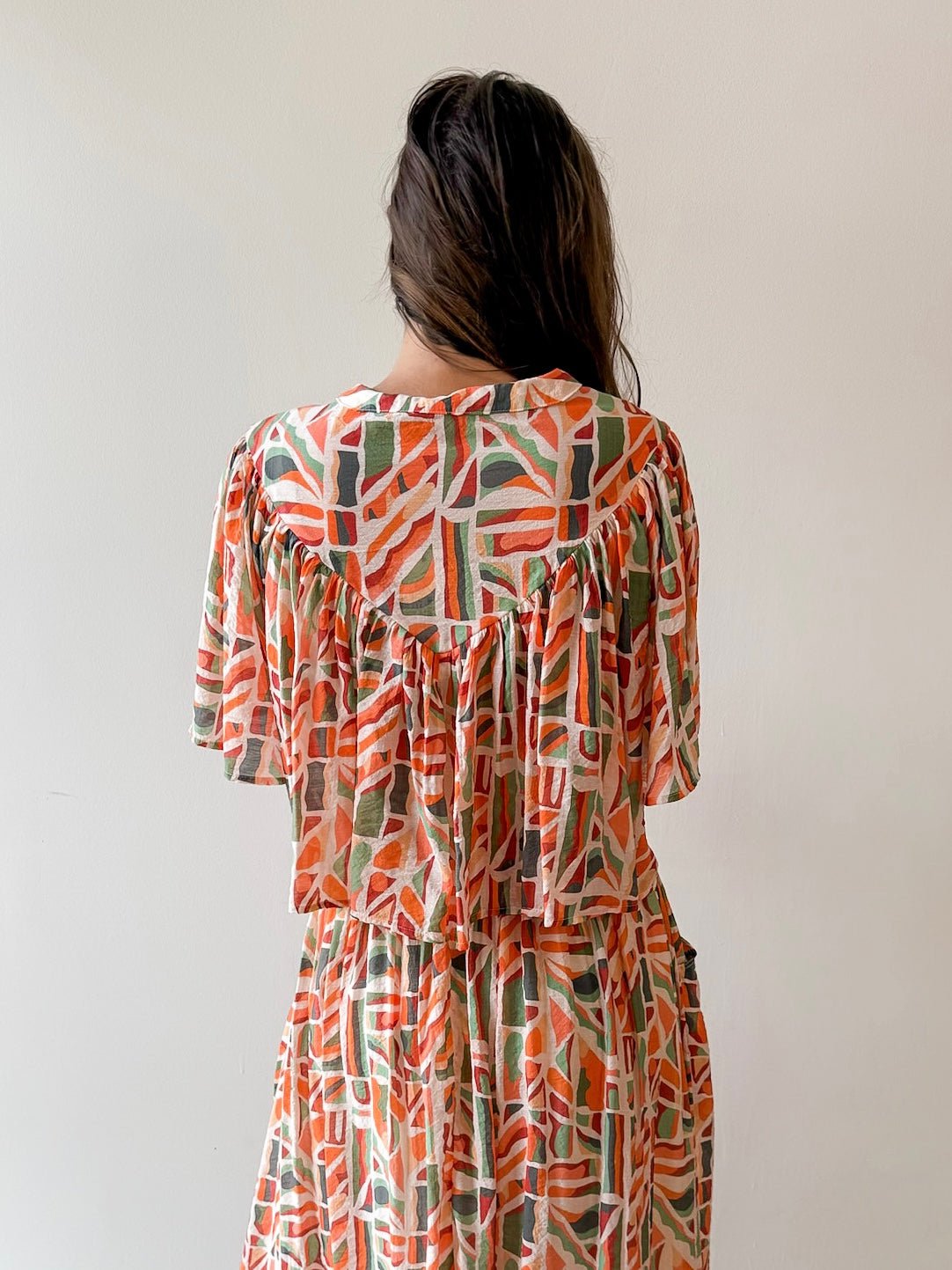 Geo Pattern Blouse & Skirt Set