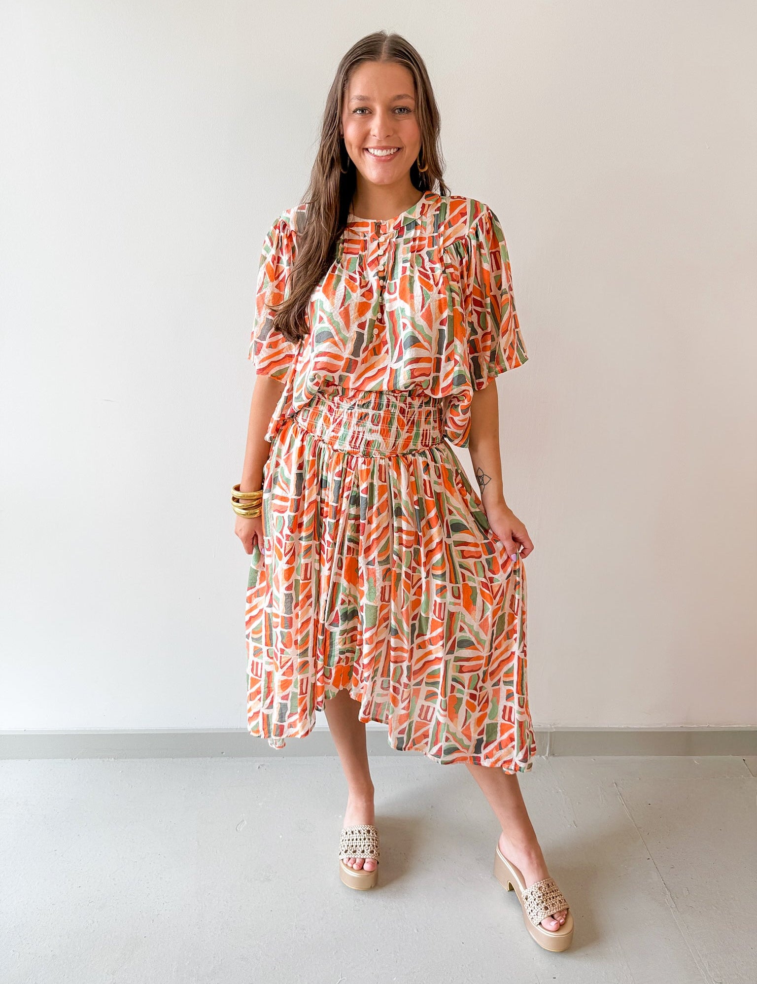 Geo Pattern Blouse & Skirt Set