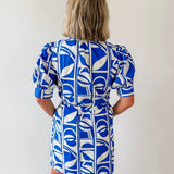 Geo Print Ruffle Neck Shirt Dress