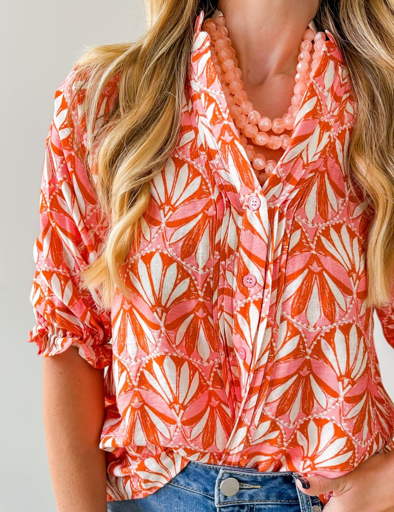 Geo Print Ruffled Top