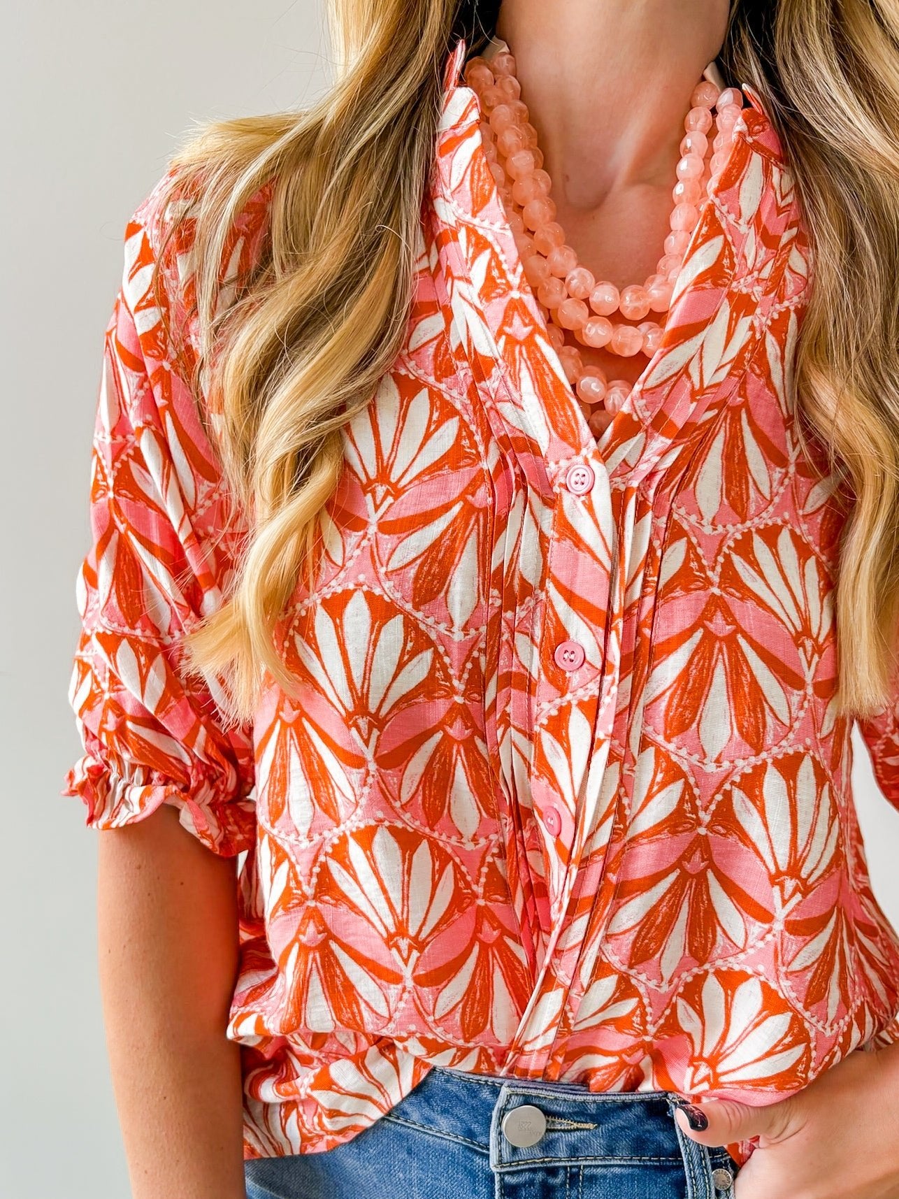 Geo Print Ruffled Top