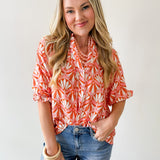 Geo Print Ruffled Top