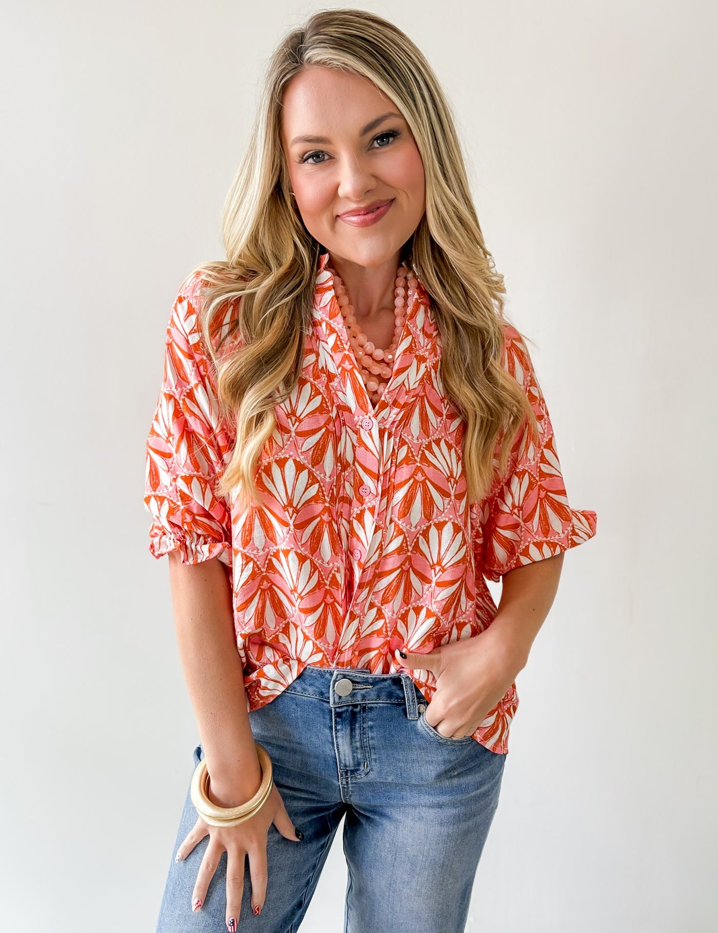 Geo Print Ruffled Top