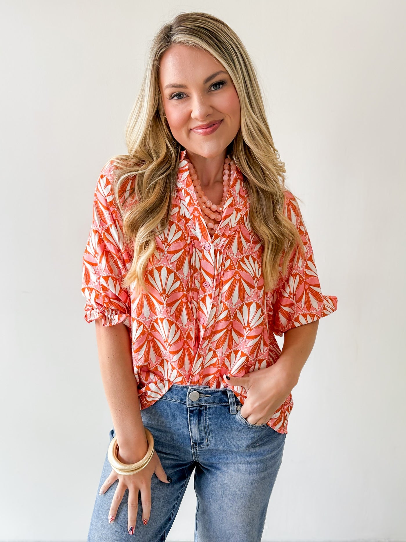 Geo Print Ruffled Top