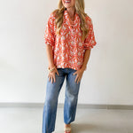 Geo Print Ruffled Top