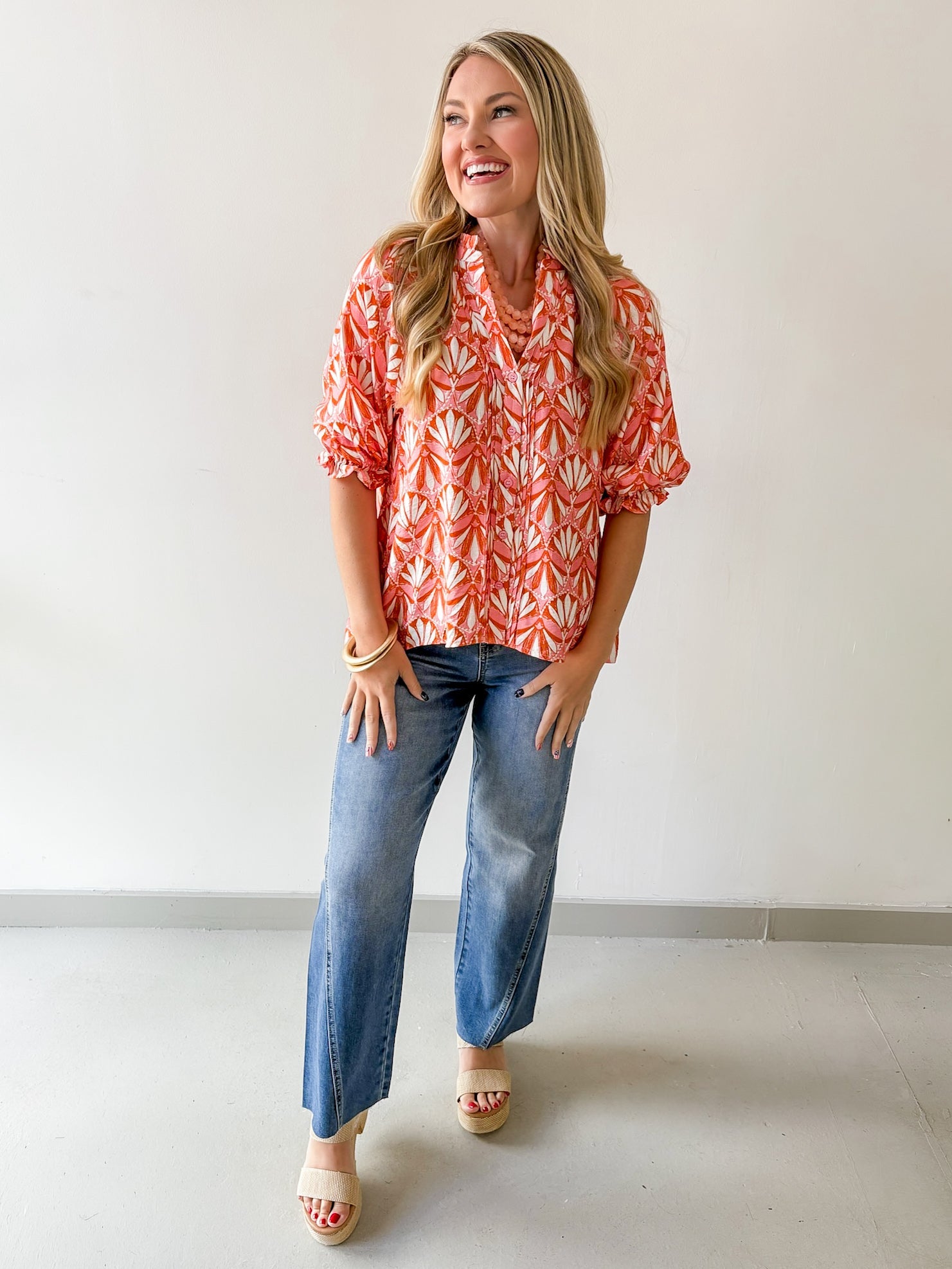 Geo Print Ruffled Top