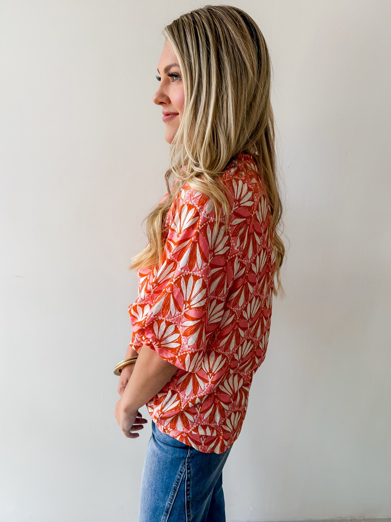 Geo Print Ruffled Top