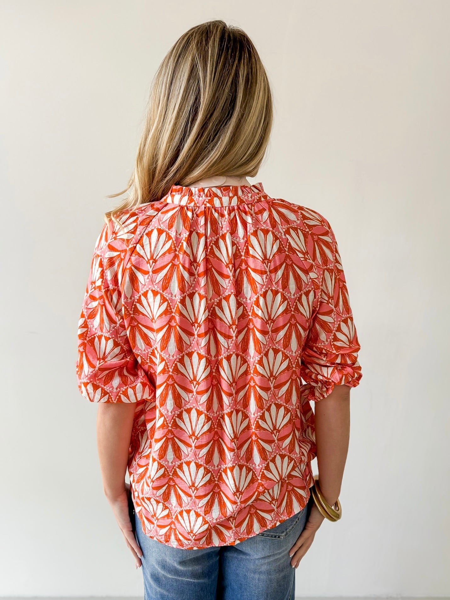 Geo Print Ruffled Top