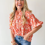 Geo Print Ruffled Top