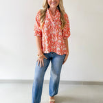 Geo Print Ruffled Top