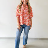 Geo Print Ruffled Top