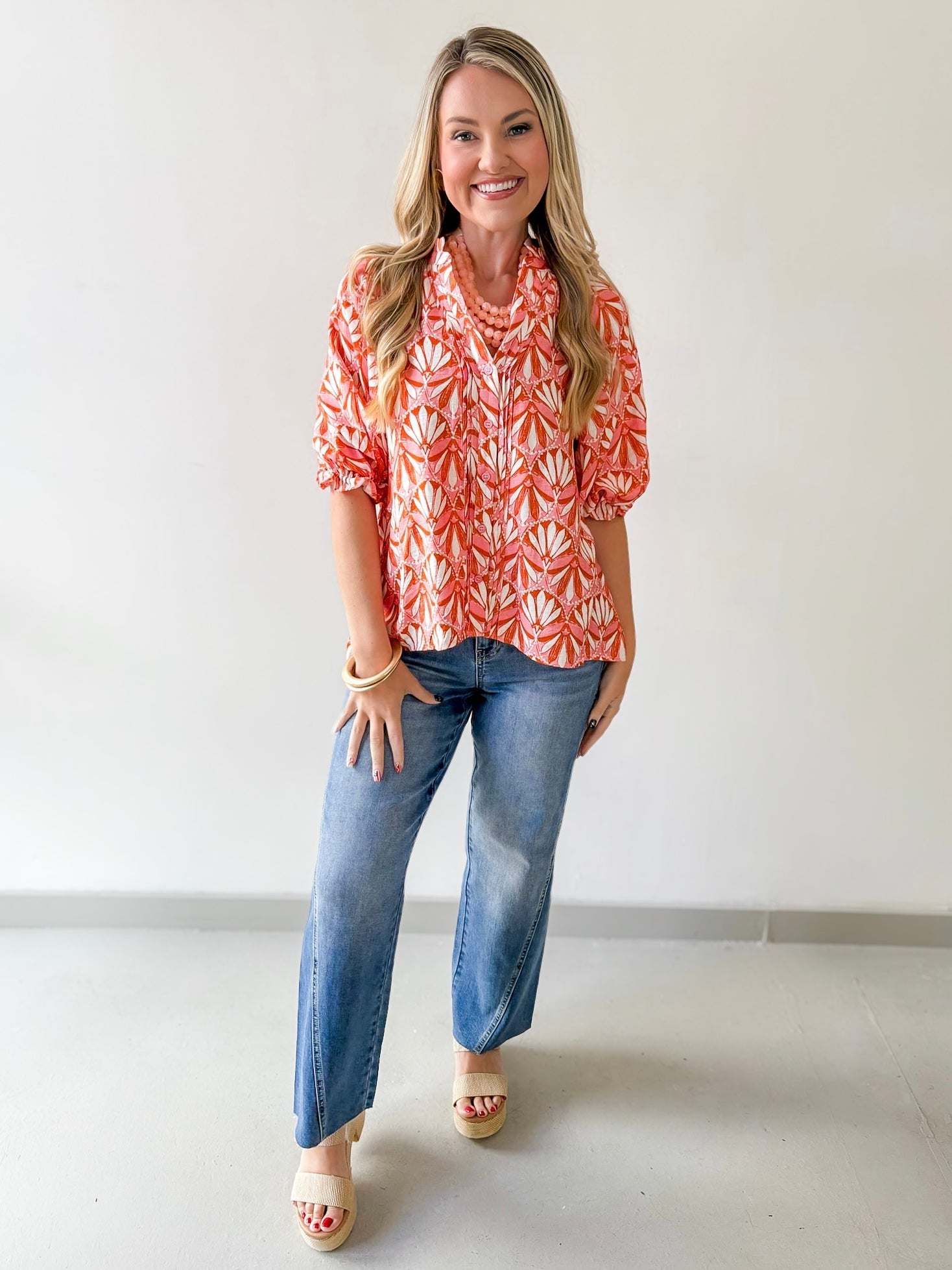 Geo Print Ruffled Top
