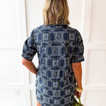 Geo Print Shirt Dress - Navy