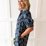 Geo Print Shirt Dress - Navy