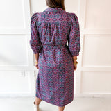 Geo Print Waist Tie Midi Dress- Navy