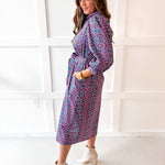 Geo Print Waist Tie Midi Dress- Navy