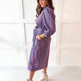 Geo Print Waist Tie Midi Dress- Navy