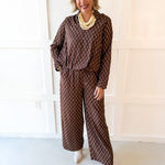 Geo Printed Top & Pant Set - Brown